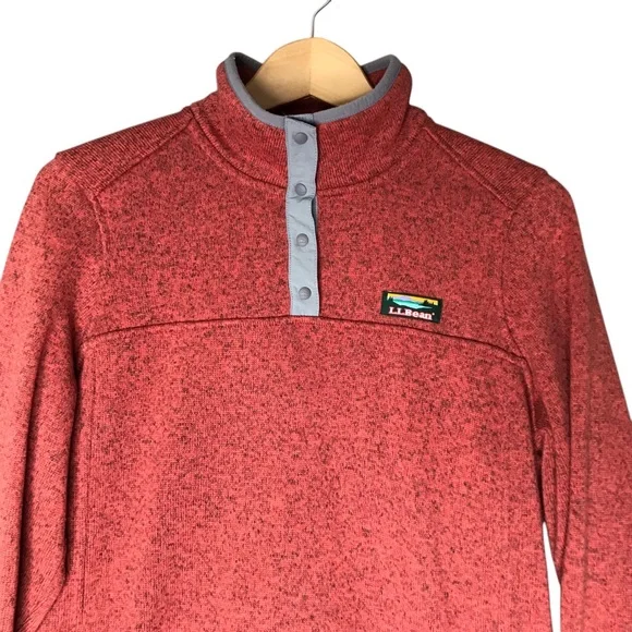 Medium Women's L.L.Bean Sweater Fleece Pullover Heathered Coral Grey Accent - Picture 2 of 10